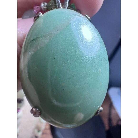 Jadeite & Tourmaline .925 Findings & Spacers 18” 1” Pendent Necklace - Picture 1 of 13